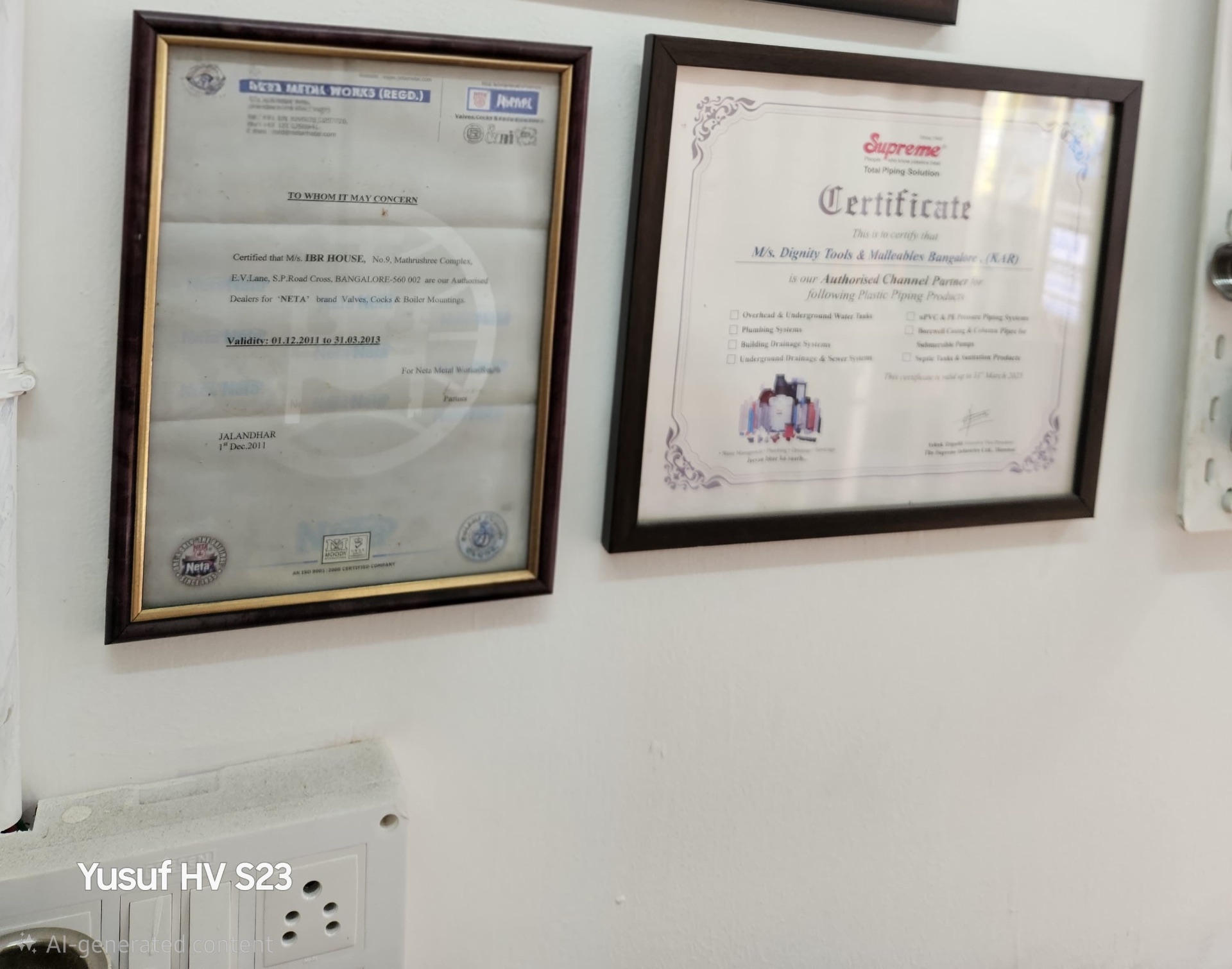 Neta Metal Works and Supreme certificates