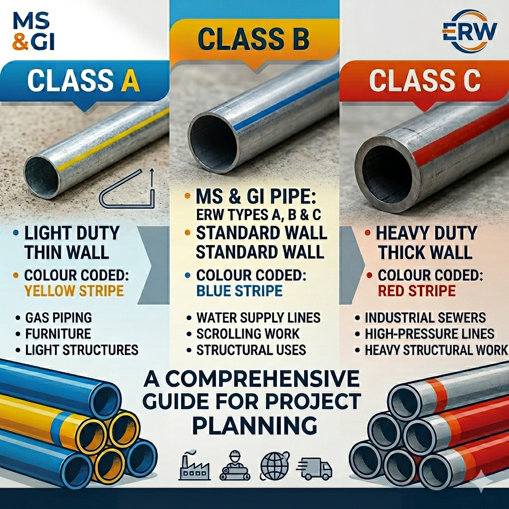 MS & GI ERW Pipes (Class A, B, C) – IS 1239 / IS 3589